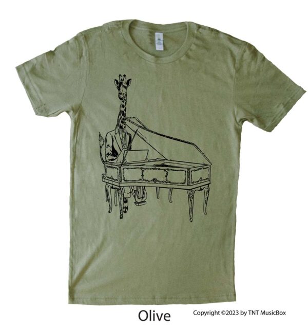 Giraffe Playing Piano on an Olive Shirt
