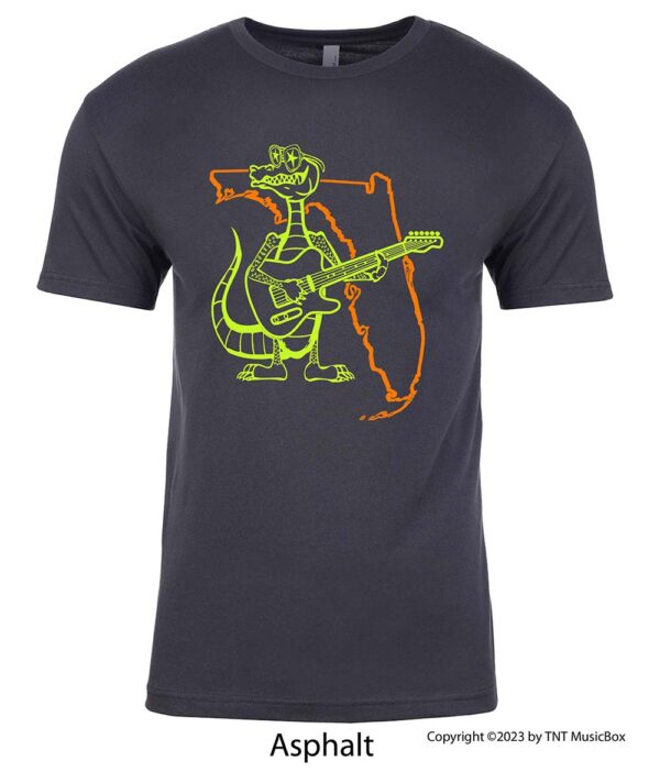 Gator playing guitar on Asphalt Tee