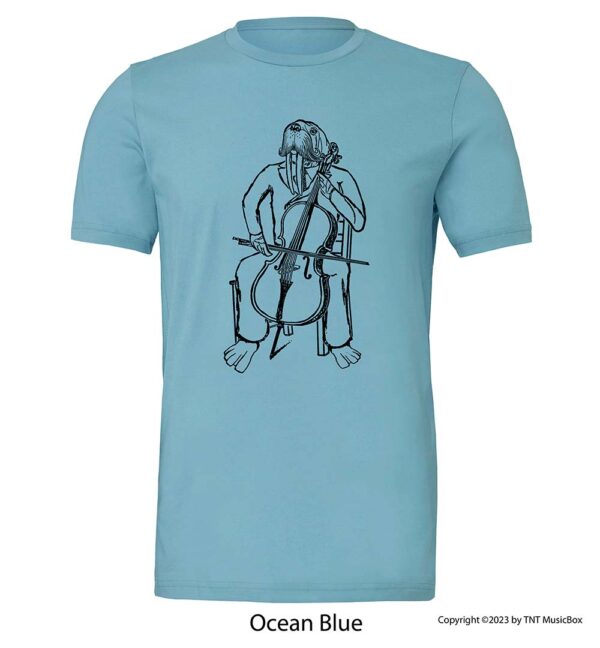 Walrus playing cello on Ocean Blue Tee