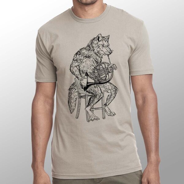 Wolf playing French Horn on a Sand T-shirt