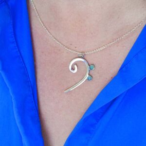 Bass clef necklace with 4mm natural cabochons