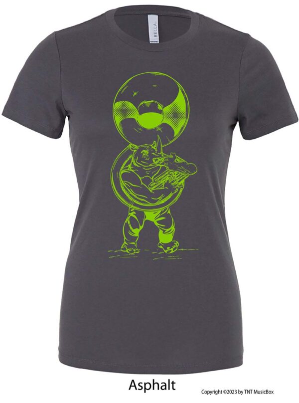 Rhino Playing Sousaphone on an Asphalt Grey T-shirt.