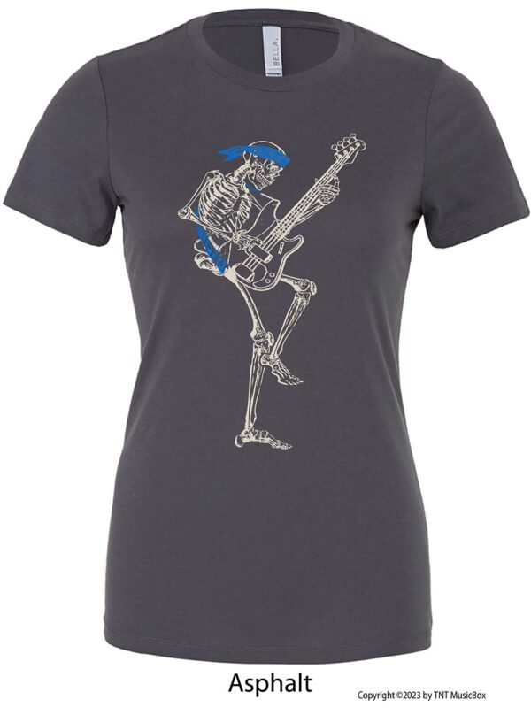 Skeleton Playing Bass on an Asphalt T-shirt