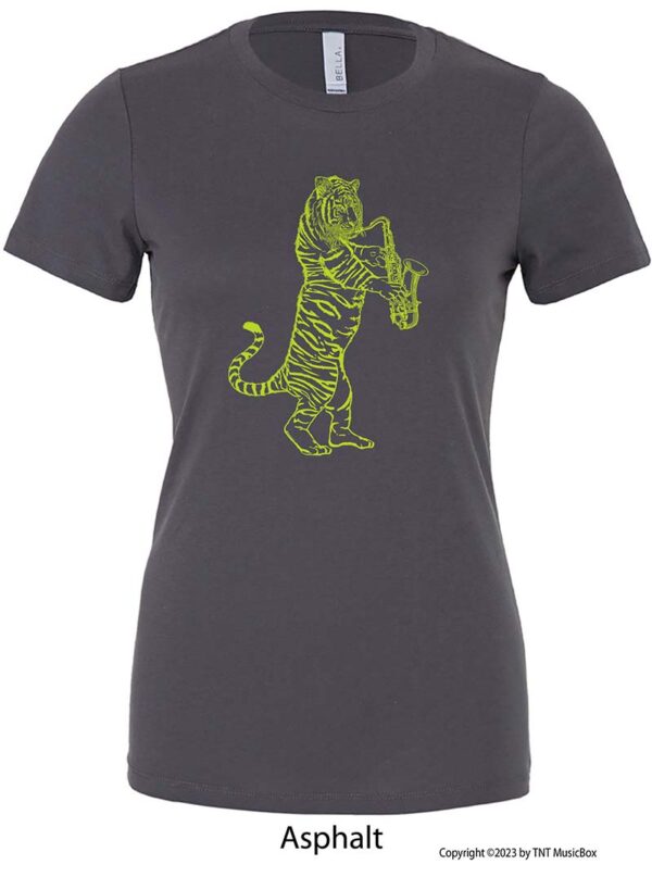 Tiger Playing a Saxophone on an Asphalt Grey T-Shirt