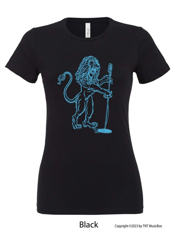 Lion Singing on a black T-shirt.