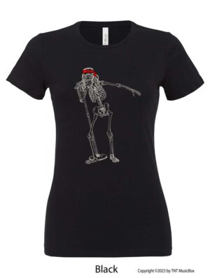 Skeleton singing on a Black T-Shirt.