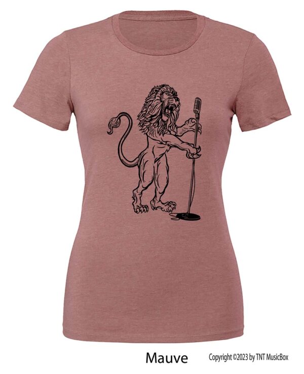 Lion Singing on a Mauve T-shirt.