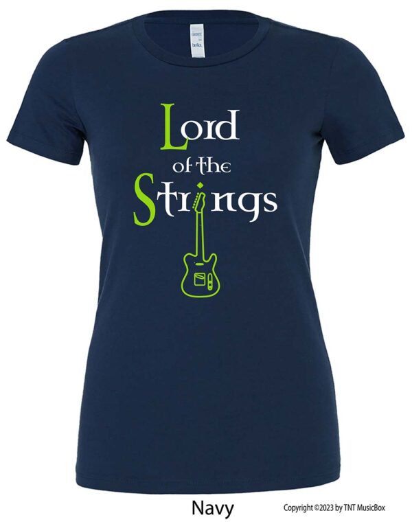 Lord of The Strings (Guitar) on a Navy T-shirt