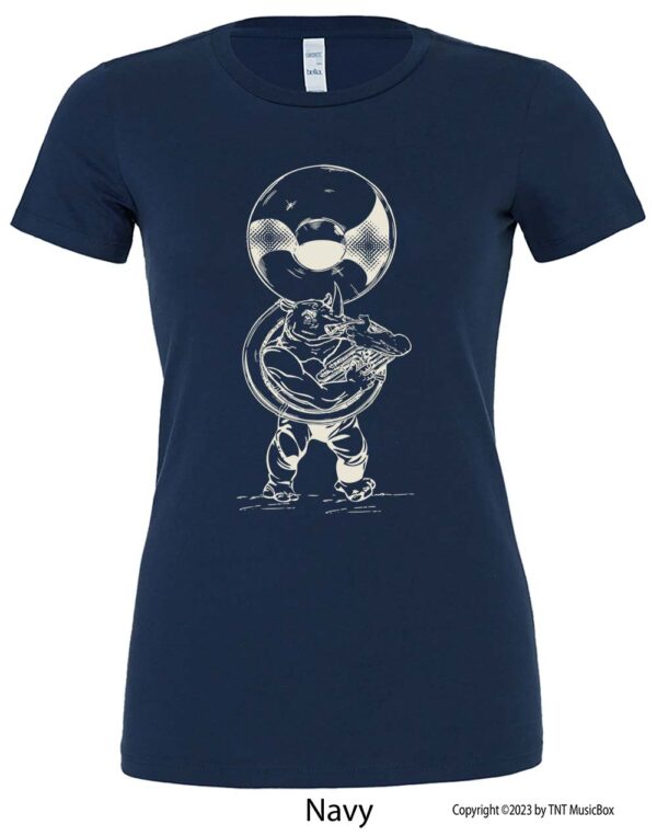 Rhino Playing Sousaphone on a Navy T-shirt.