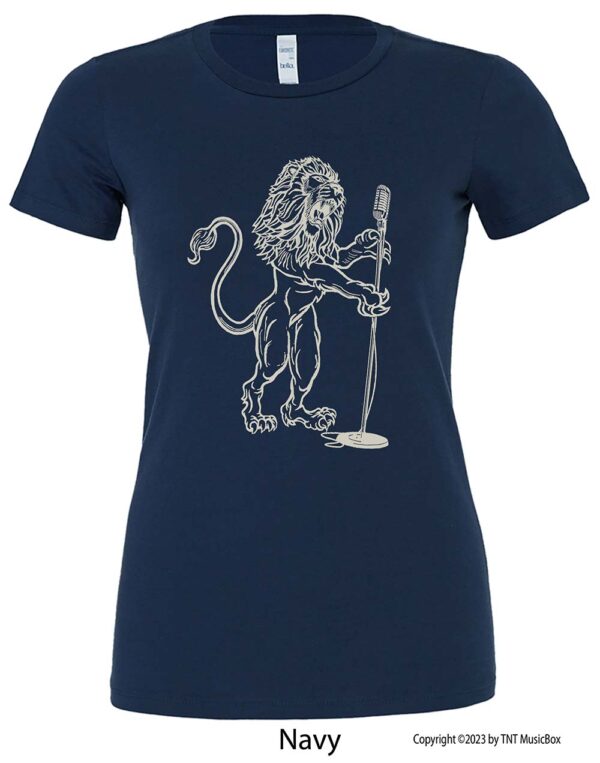 Lion Singing on a Navy T-shirt.