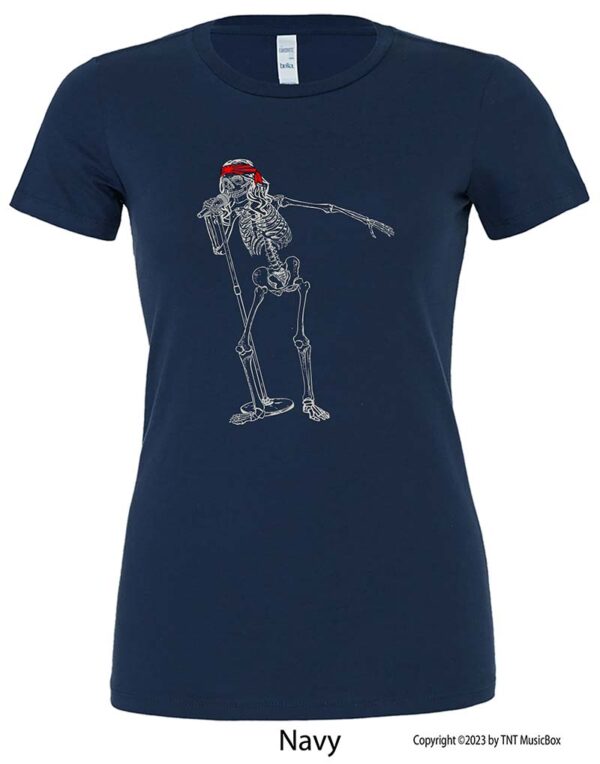 Skeleton singing on a Navy T-Shirt.
