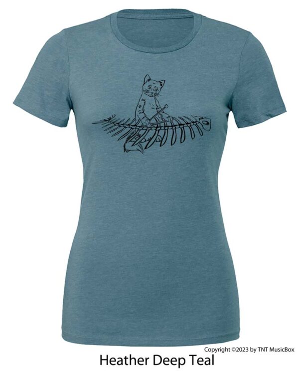 Cat Playing Marimba on a Heather Deep Teal T-Shirt.