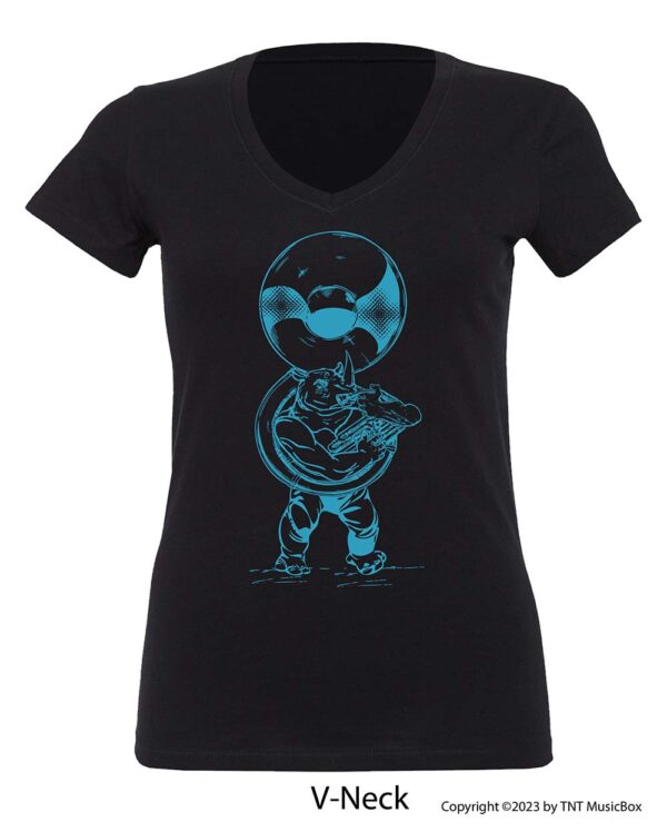 Rhino Playing Sousaphone on a V-Neck T-shirt.