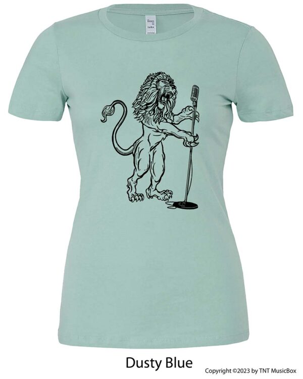 Lion Singing on a Dusty Blue T-shirt