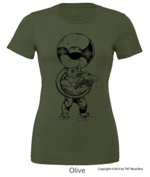 Rhino Playing Sousaphone on an Olive T-shirt.