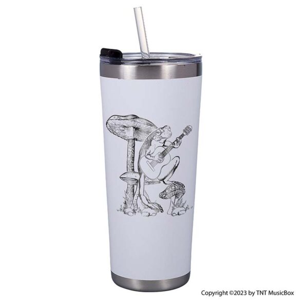 Frog Playing Guitar on a 20 0z. White Tumbler.