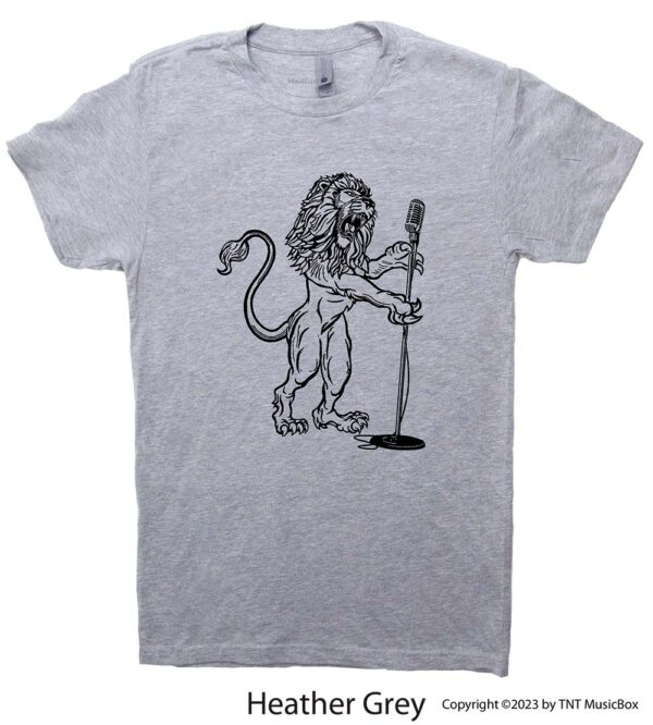 Lion Singing on a Heather Grey T-shirt.