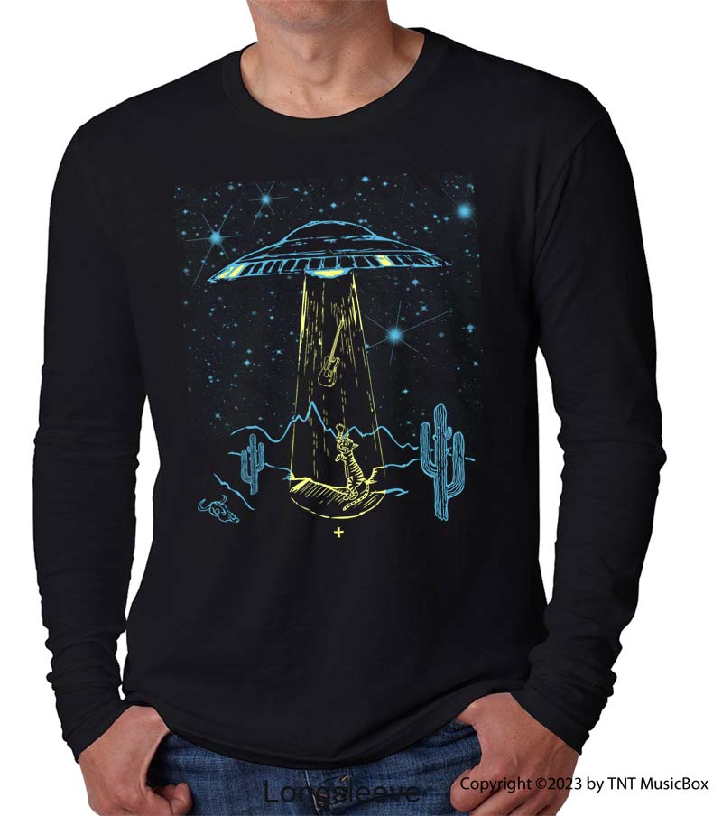 Space cat and space ship on a Long sleeve T-Shirt.