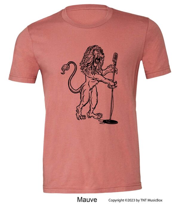 Lion Singing on a Mauve T-shirt.