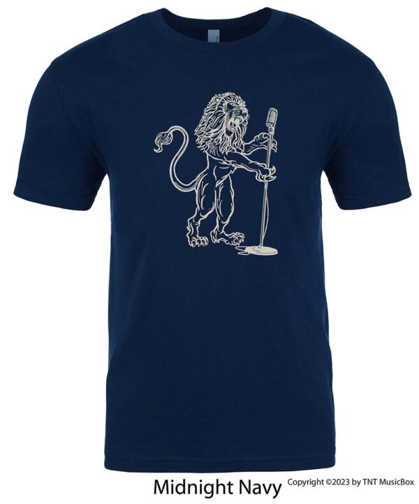 Lion Singing on a Navy T-shirt.