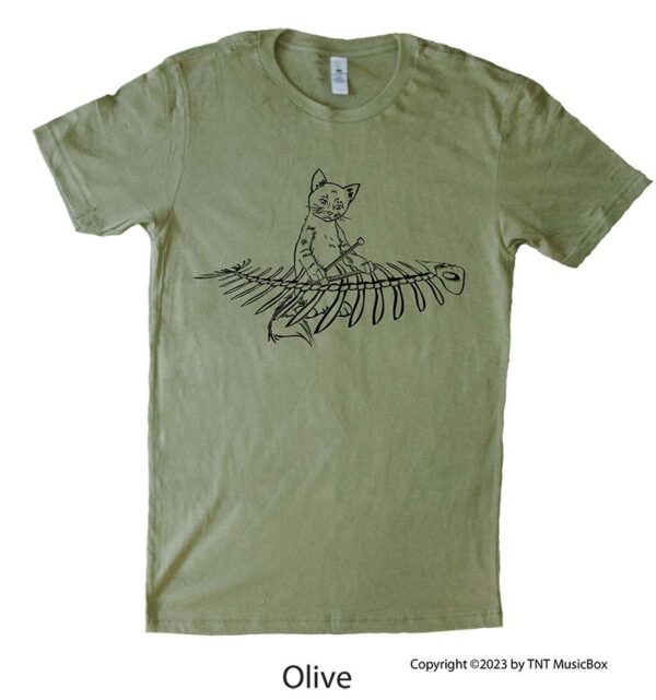 Cat Playing Marimba on an Olive T-Shirt.