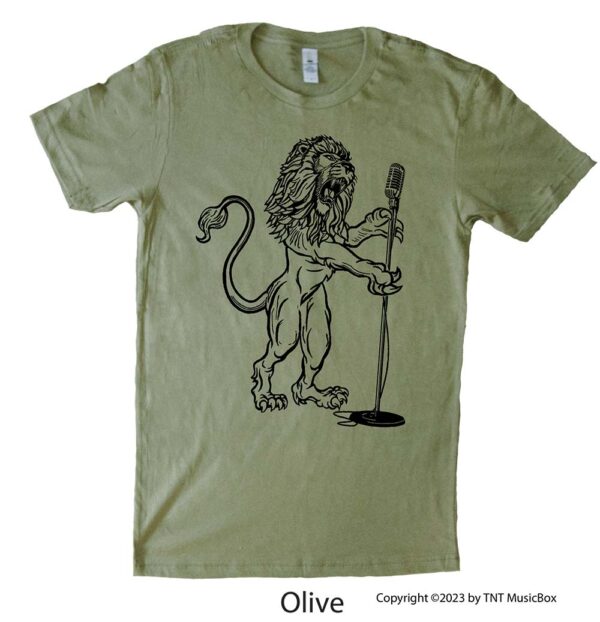 Lion Singing on an Olive T-shirt.