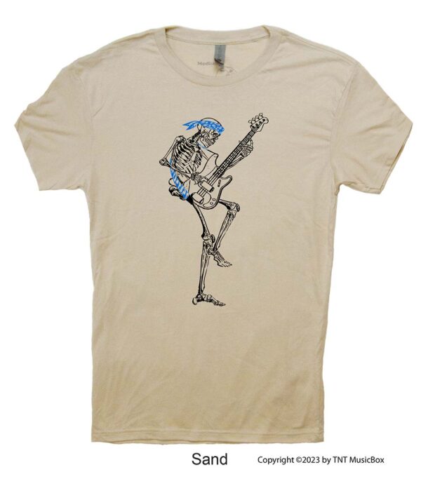 Skeleton Playing Bass on a Sand T-shirt.