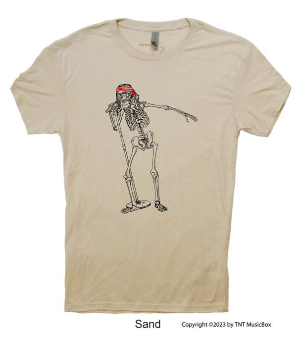 Skeleton singing on a Sand T-Shirt.
