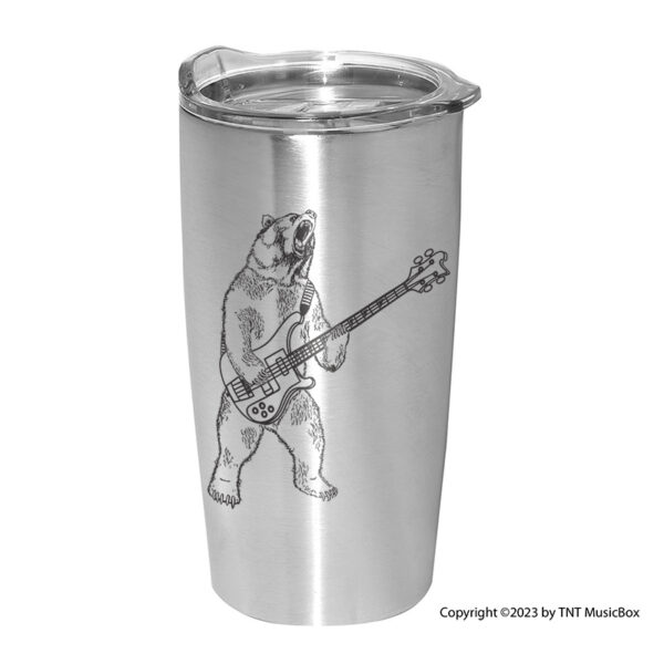 Bear Playing Bass on a Silver 20 0z. Tumbler