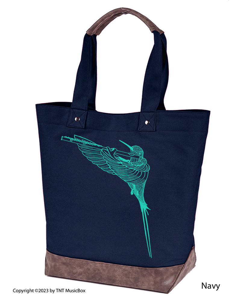 Hummingbird Playing Flute Musician’s  Canvas Tote
