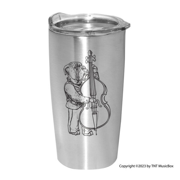 Bulldog Playing Bass Viol on a Silver (stainless) 20 0z. tumbler