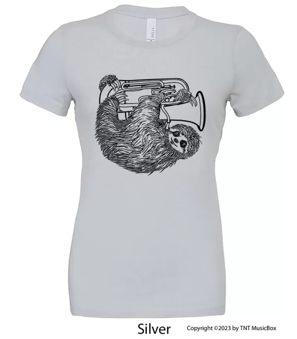 Sloth playing Euphonium a on a Silver T-Shirt.