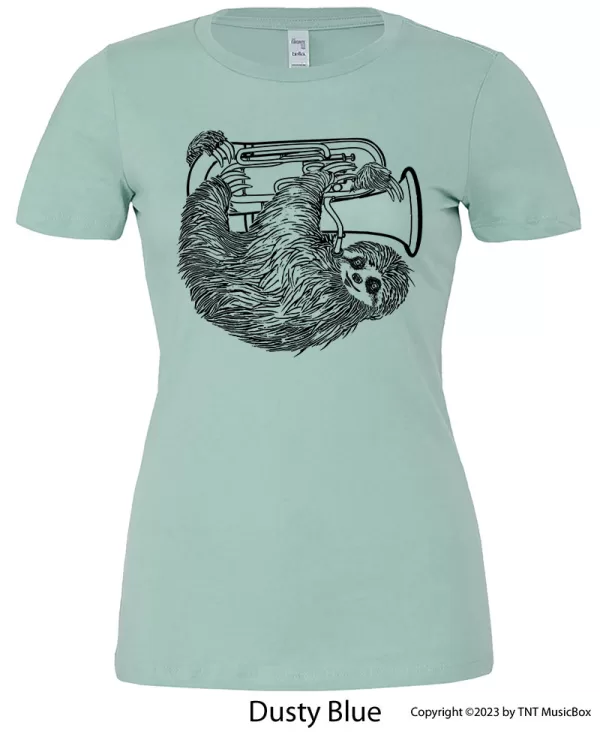 Sloth playing Euphonium a on a Dusty Blue T-Shirt.