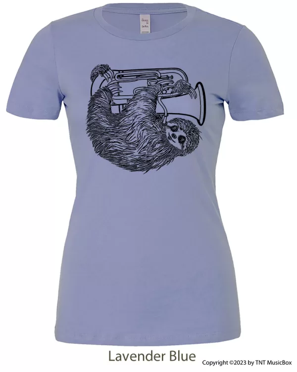 Sloth playing Euphonium a on a Lavender Blue T-Shirt.