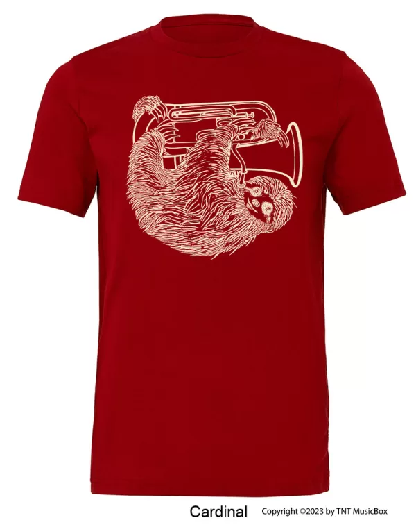 Sloth playing Euphonium a on a Cardinal T-Shirt.