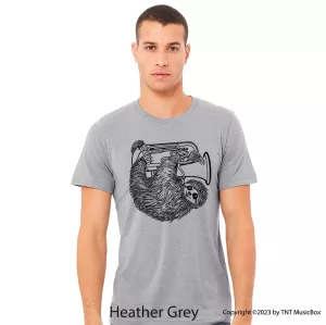 Sloth playing Euphonium a on a Heather Grey T-Shirt.