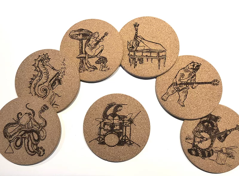 Animals Playing Musical Instruments Laser Engraved Cork Coasters